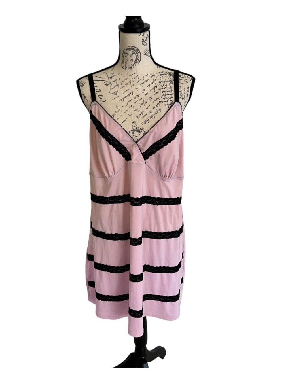 Avenue Body Pink Black Lace Striped Stretch Chemise Ballletcore Nightgown  22/24